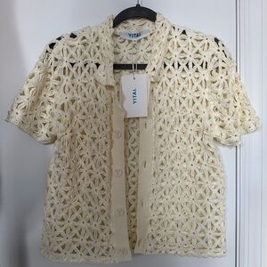Yitai Crochet Floral Knit Shirt, XS